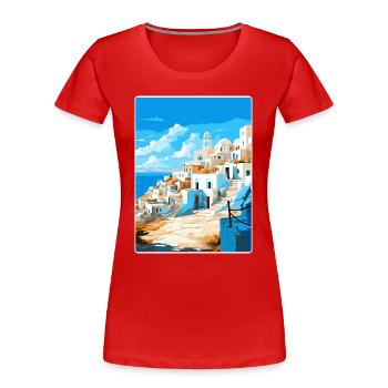 Karpathos Greece Travel Poster Souvenir Paint WPA - Women's Premium Organic T-Shirt - red - Front - Mia (176cm)