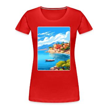 Corfou Grèce Affiche de voyage Souvenir Carte Postale Peinture - T-shirt bio Premium Femme - rouge - Devant - Mia (176cm)