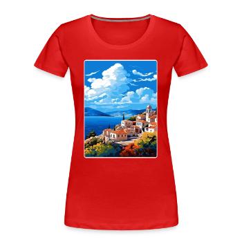 Hydra Greece Travel Poster Souvenir Postcard Paint - Women's Premium Organic T-Shirt - red - Front - Mia (176cm)