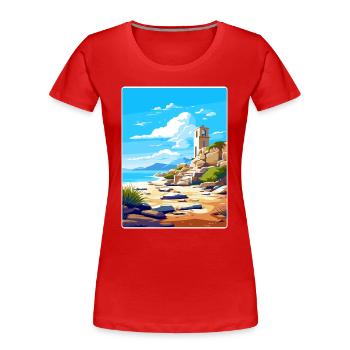 Délos Grèce Affiche de voyage Souvenir Carte Postale Peinture - T-shirt bio Premium Femme - rouge - Devant - Mia (176cm)