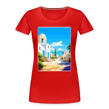 Kos Grèce Affiche de voyage Souvenir Carte Postale Peinture - T-shirt bio Premium Femme - rouge - Devant - Mia (176cm)