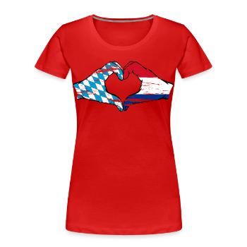 Bayern Holland Flagge Hände Herzform used - Frauen Premium Bio T-Shirt - Rot - Vorne - Mia (176cm)