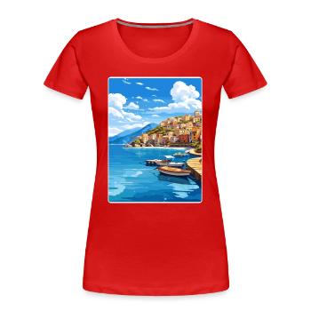 Parga Grèce Affiche de voyage Souvenir Carte Postale Peinture - T-shirt bio Premium Femme - rouge - Devant - Mia (176cm)