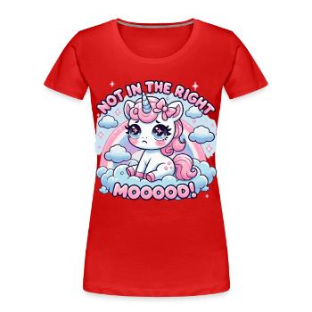 Trauriges Einhorn in „Nicht in der Stimmung“ - Frauen Premium Bio T-Shirt - Rot - Vorne - Mia (176cm)