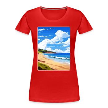 Maenporth Cornwall England Travel Poster Souvenir - Women's Premium Organic T-Shirt - red - Front - Mia (176cm)