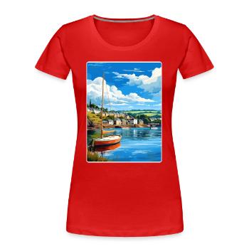 Fowey River Angleterre Affiche de voyage vintage souvenir - T-shirt bio Premium Femme - rouge - Devant - Mia (176cm)