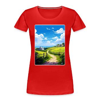 Lamorna Cornwall England Travel Poster Souvenir - Women's Premium Organic T-Shirt - red - Front - Mia (176cm)