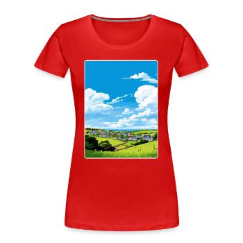 Crantock Cornwall England Travel Poster Souvenir - Women's Premium Organic T-Shirt - red - Front - Mia (176cm)