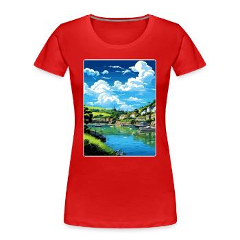 Fowey River Angleterre Affiche de voyage vintage souvenir - T-shirt bio Premium Femme - rouge - Devant - Mia (176cm)