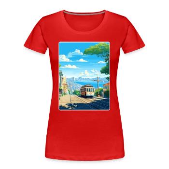 Affiche de voyage du Golden Gate de San Francisco en Californie - T-shirt bio Premium Femme - rouge - Devant - Mia (176cm)