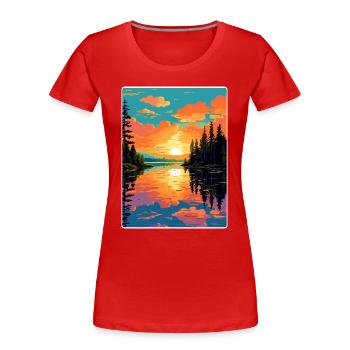 Lake Hubert Travel Poster Souvenir Postcard Paint - Women's Premium Organic T-Shirt - red - Front - Mia (176cm)