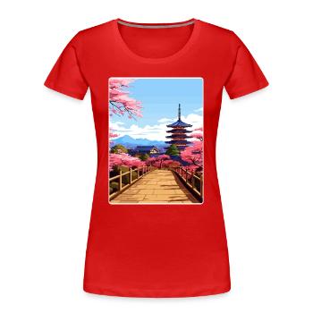 Kyoto Japan Reise Poster Souvenir Postkarte Farbe - Frauen Premium Bio T-Shirt - Rot - Vorne - Mia (176cm)