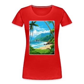 American Samoa National Park Travel Poster Card - Women's Premium Organic T-Shirt - red - Front - Mia (176cm)