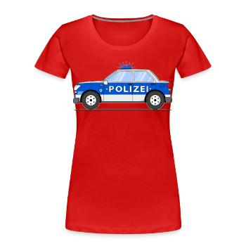 Voiture de police en bleu et argent - T-shirt bio Premium Femme - rouge - Devant - Mia (176cm)