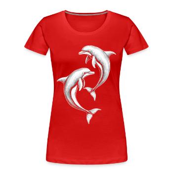Dolphin, Cute Dolphins - Women's Premium Organic T-Shirt - red - Front - Mia (176cm)