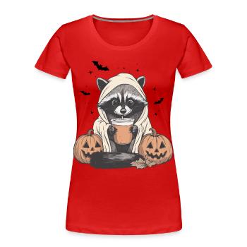 Halloween Sweater, Raccoon Halloween, Gift - Women's Premium Organic T-Shirt - red - Front - Mia (176cm)