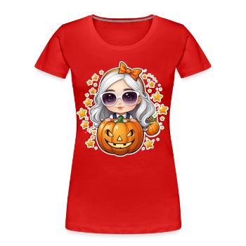 Girl on Halloween with pumpkin and star - Women's Premium Organic T-Shirt - red - Front - Mia (176cm)