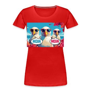 Moin Moin Möwen - Frauen Premium Bio T-Shirt - Rot - Vorne - Mia (176cm)