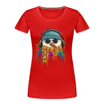 Funky Groovy DJ bonhomme de neige avec lunettes de soleil - T-shirt bio Premium Femme - rouge - Devant - Mia (176cm)