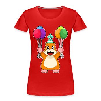 Hamster Birthday Balloon - Women's Premium Organic T-Shirt - red - Front - Mia (176cm)