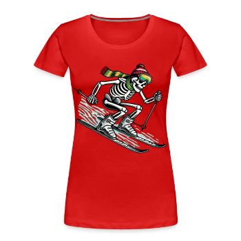 Skeleton à skis - une aventure hivernale avec une touche d’originalité - T-shirt bio Premium Femme - rouge - Devant - Mia (176cm)
