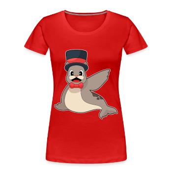 Phoque marié chapeau haut de forme mariage - T-shirt bio Premium Femme - rouge - Devant - Mia (176cm)