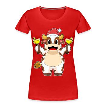 Cloches de Noël Vache Noël - T-shirt bio Premium Femme - rouge - Devant - Mia (176cm)