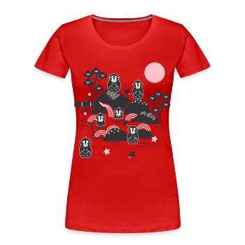 Singes effrayants dans une source chaude l noir rose - T-shirt bio Premium Femme - rouge - Devant - Mia (176cm)