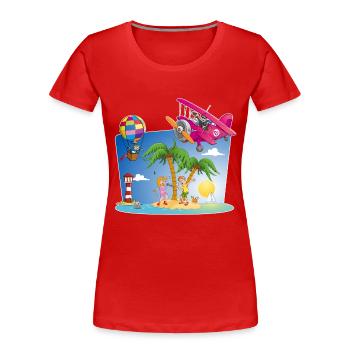 Sonne, Insel, Flugzeug, Palmen, Heißluftballon - Frauen Premium Bio T-Shirt - Rot - Vorne - Mia (176cm)