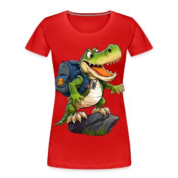 Krokodil Wandern / Bergsteiger Krokodile - Frauen Premium Bio T-Shirt - Rot - Vorne - Mia (176cm)