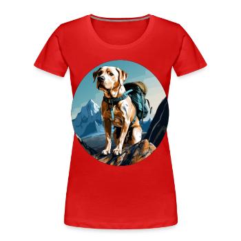 Hunde Wandern / Bergsteiger Hund - Frauen Premium Bio T-Shirt - Rot - Vorne - Mia (176cm)