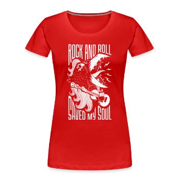 Rock and Roll Saved My Soul – Motif de guitare sauvage - T-shirt bio Premium Femme - rouge - Devant - Mia (176cm)