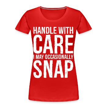 Handle with care - Women's Premium Organic T-Shirt - red - Front - Mia (176cm)
