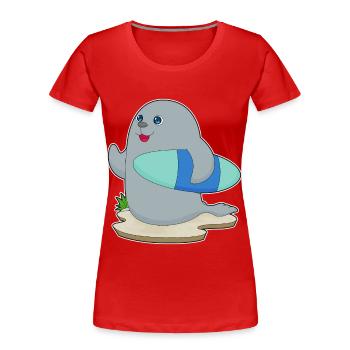 Seal Surfing Surfboard Summer - Women's Premium Organic T-Shirt - red - Front - Mia (176cm)