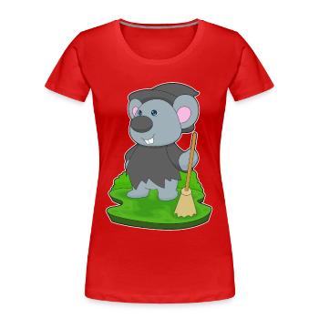 Maus Hexe Besen - Frauen Premium Bio T-Shirt - Rot - Vorne - Mia (176cm)