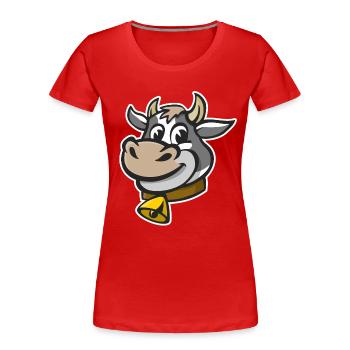 Fröhliche Illustration eines Kuhkopfes. - Frauen Premium Bio T-Shirt - Rot - Vorne - Mia (176cm)