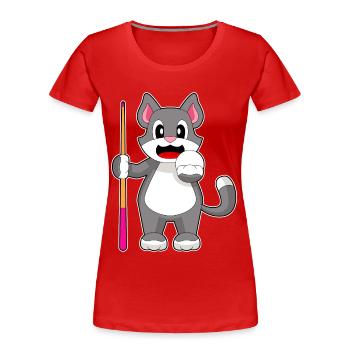Cat Billiard Cue - Women's Premium Organic T-Shirt - red - Front - Mia (176cm)