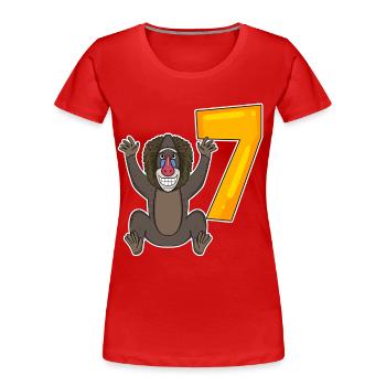 Motif Singe 7ème Anniversaire - 7 ans - T-shirt bio Premium Femme - rouge - Devant - Mia (176cm)