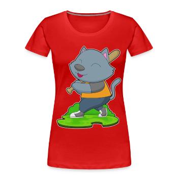 Katze Baseball Baseballschläger - Frauen Premium Bio T-Shirt - Rot - Vorne - Mia (176cm)