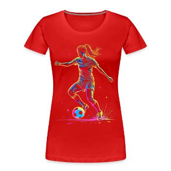 Fußball Fußballerin, bunt, Fussballspielerin Frau - Frauen Premium Bio T-Shirt - Rot - Vorne - Mia (176cm)