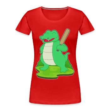 Krokodil Cricket Cricketschläger - Frauen Premium Bio T-Shirt - Rot - Vorne - Mia (176cm)