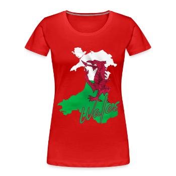 Flag of Wales, Welsh pride - Women's Premium Organic T-Shirt - red - Front - Mia (176cm)