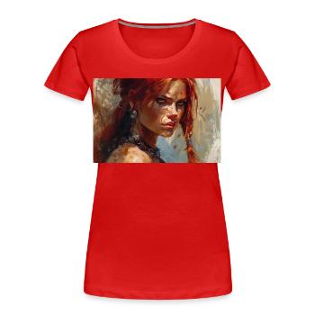 Poster Illustration Kriegerin Frau Rot Sonja - Frauen Premium Bio T-Shirt - Rot - Vorne - Mia (176cm)