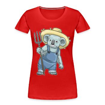 Koala Landwirt Mistgabel Bauernhof - Frauen Premium Bio T-Shirt - Rot - Vorne - Mia (176cm)