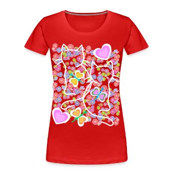Été Floral Coeur Rétro Chats Chat Enfants des années 80 - T-shirt bio Premium Femme - rouge - Devant - Mia (176cm)