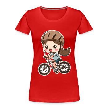 Fahrradfahrerin Cartoon Stil - Frauen Premium Bio T-Shirt - Rot - Vorne - Mia (176cm)