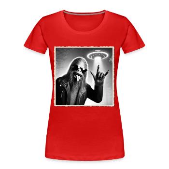 Rock, Rocker, Rock Musik, Heavy Metal, Rock Hand - Frauen Premium Bio T-Shirt - Rot - Vorne - Mia (176cm)
