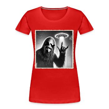 Rock, Rocker, Rock Musik, Heavy Metal, Rock Hand - Frauen Premium Bio T-Shirt - Rot - Vorne - Mia (176cm)