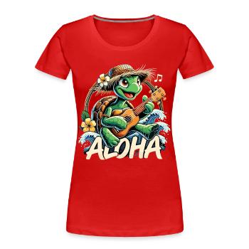 Aloha tortue ukulélé hawaï mer cadeau - T-shirt bio Premium Femme - rouge - Devant - Mia (176cm)