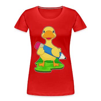 École de crayon Duck Student - T-shirt bio Premium Femme - rouge - Devant - Mia (176cm)